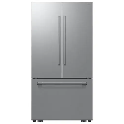 Front. Samsung - Bespoke AI 25 cu. ft. Counter Depth 3-Door French Door Refrigerator with Zero Clearance Fit - Stainless Steel.