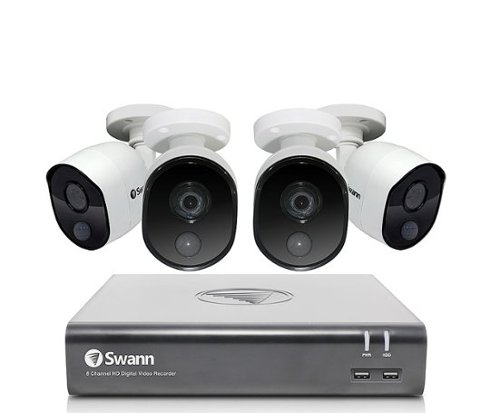 Swann - 4580 8-Channel, 4-Camera Indoor/Outdoor Wired 1TB DVR Surveillance System - Gray/white-Front_Standard 