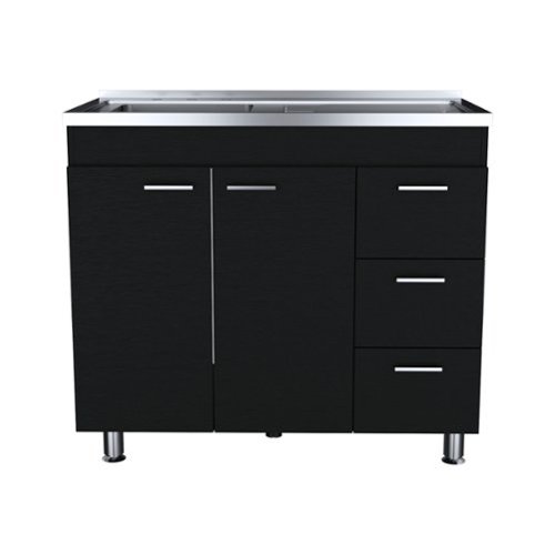 TuHome - Ferretti Utility Sink With Three Drawers And Double Door Cabinet - Black-Front_Standard 