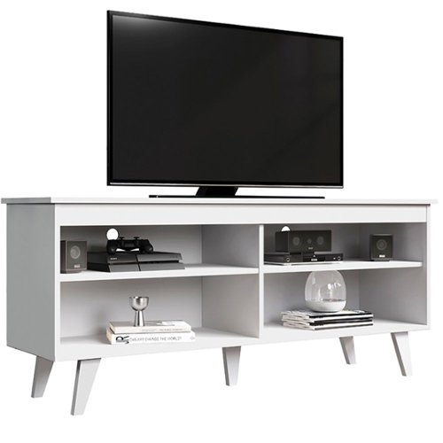 Madesa - TV Stand with 4 Open Shelves and Cable Management 53"L Media Storage Living Room and Bedroom - White-Front_Standard 
