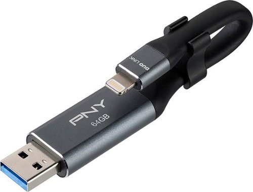 PNY - DUO Link 64GB USB 3.0 OTG Flash Drive for iOS Devices and Computers - Gray