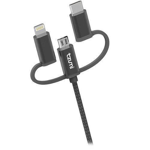  Tzumi - HyperCharge 3' USB Type A-to-Micro USB, USB Type C Cable - Black