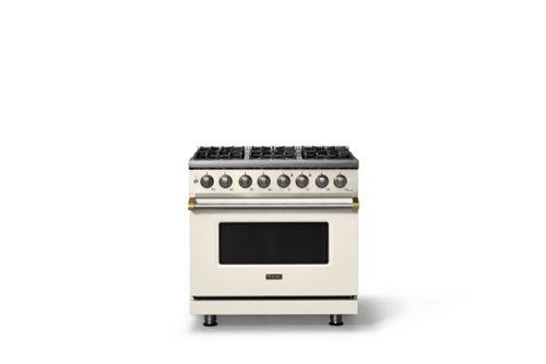 Viking - 36"W 5.6 Cu.Ft. Pro5S Freestanding Sealed 6 Burner Dual Fuel Convection Range - Pure White w. Brushed Brass Trim - Pure White