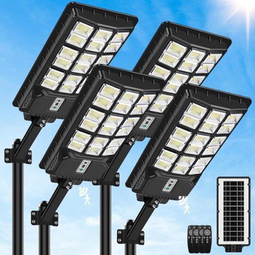 Nordic Hygge - Solar Street Lights Outdoor 6000W Replacement, Waterproof Motion Sensor with Remote, 460000LM 6500K Dusk to Dawn LED - Black-Front_Standard 