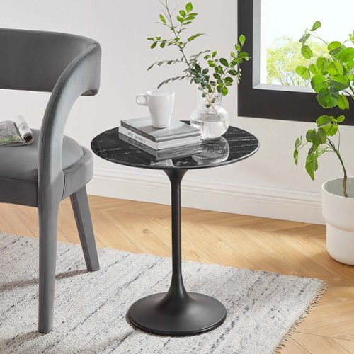 Modway - Lippa Round Artificial Marble Side Table - Black Black-Front_Standard 
