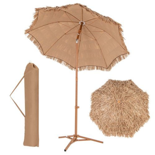 Costway - 6.5 FT Hula Thatched Tiki Beach Umbrella 30° Tilting Hawaiian Style Umbrella - Natural-Front_Standard 