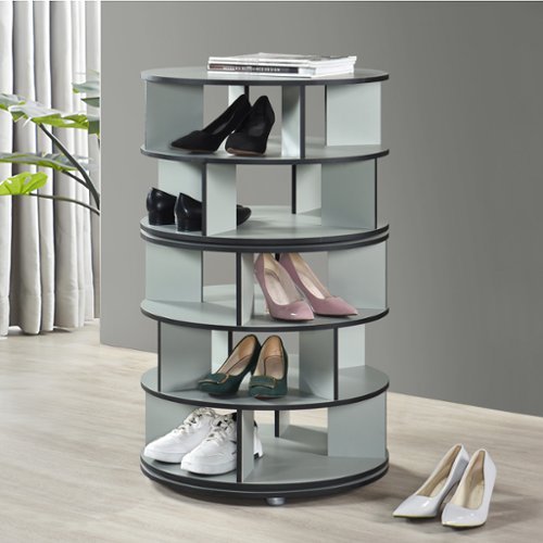 Kings Brand Furniture - 5-Tier Rotating Shoe Rack, 360° Revolving Lazy Susan Spinning Shoe Rack Tower Storage Organizer - Green-Front_Standard 