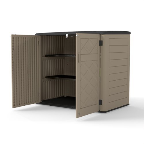 Yardgrace - Outdoor Storage Shed 358 Gal. 53.15 in. x 33.07 in. x 46.85 in. Resin Large Waterproof Deck Box Shed - Brown with 2 shelves-Front_Standard 