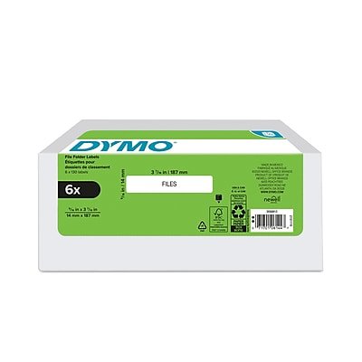 DYMO - LabelWriter 2050812 File Folder Labels, 3-7/16" x 9/16", Black on 130 Labels/Roll, 6 Rolls/Box - White