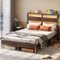 Bestier - Queen Platform Bed Frame with Storage Headboard, LED Lighting, and USB Charging Station. - Brown-Front_Standard 