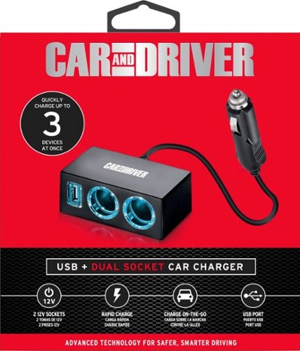 Car and Driver LED Car Charging Station with 2 12V Sockets and USB Port - Black WORLDWIDE DELIVERY