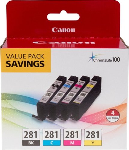 Canon - CLI-281 4-Pack Standard Capacity - Black, Cyan, Magenta, Yellow Ink Cartridges - Black/Cyan/Magenta/Yellow
