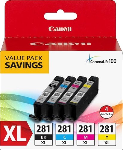 Canon - CLI-281 XL 4-Pack High-Yield - Black, Cyan, Magenta & Yellow Ink Cartridges - Black, Cyan, Magenta, Yellow
