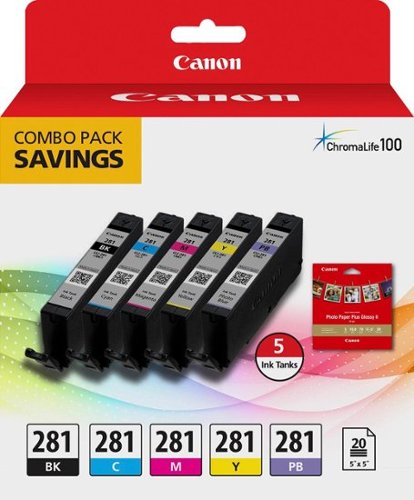 Canon - CLI-281 5-Pack Standard Capacity Ink Cartridges + Photo Paper - Black/Cyan/Magenta/Yellow/Photo Blue