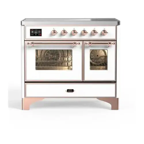 Front. ILVE - ILVE Majestic II 40 inch Induction Range with 6 Elements (White, Copper Trim) - White.