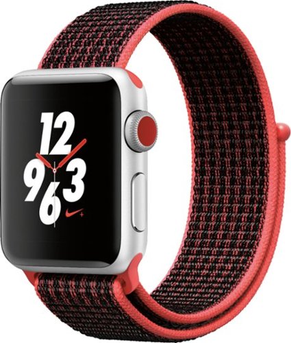 Apple Watch Nike+ Series 3 (GPS + Cellular), 38mm Silver Aluminum Case with Bright Crimson/Black Nike Sport Loop - Silver Aluminum (Verizon) - (2017)-Angle_Standard 