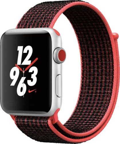 Apple Watch Nike+ Series 3 (GPS + Cellular) 42mm Silver Aluminum Case with Bright Crimson/Black Nike Sport Loop - Silver Aluminum (Verizon) - (2017)-Angle_Standard 