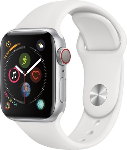 Apple Watch Series 4 (GPS + Cellular) 40mm Silver Aluminum Case with White Sport Band - Silver Aluminum (AT&T) - (2018)-Left_Standard 
