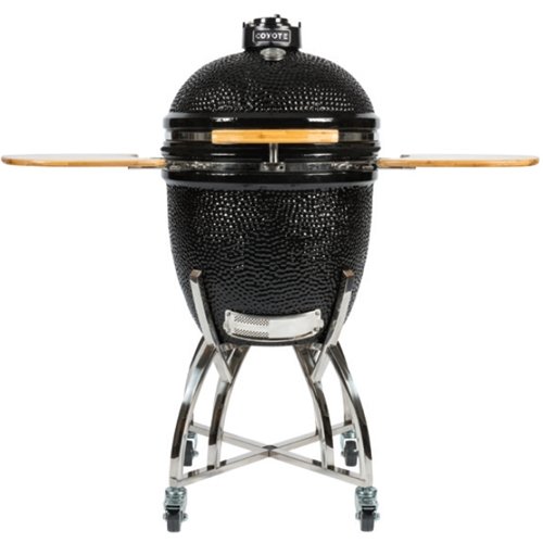 Coyote - Asado Charcoal Smoker with Cart and Side Shelves - Black/Stainless