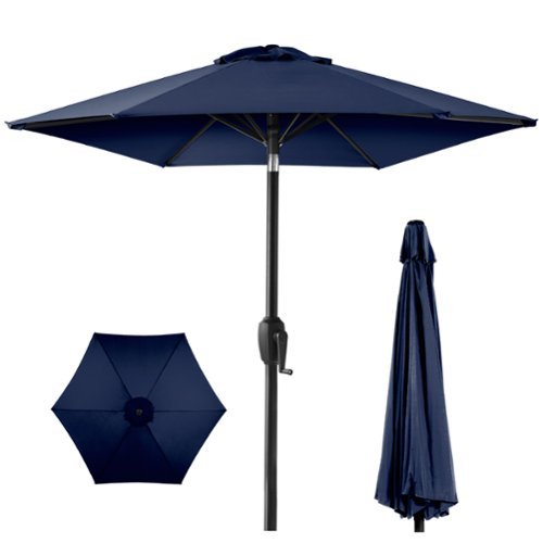 Best Choice Products - 7.5ft Heavy-Duty Outdoor Market Patio Umbrella w/ Push Button Tilt, Easy Crank - Navy Blue-Front_Standard 