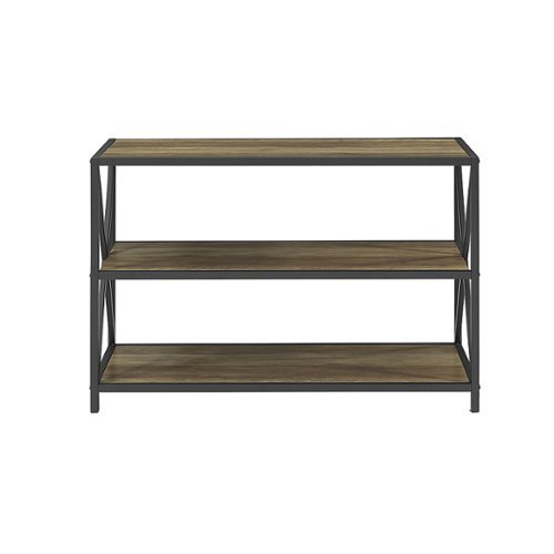 Walker Edison - Industrial Metal and Wood 3-Shelf Bookcase - Rustic Oak-Front_Standard 