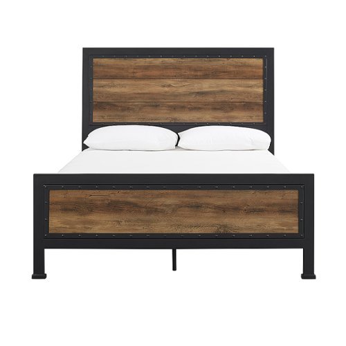 Walker Edison - Rustic Industrial Queen Size Panel Bed Frame - Rustic Oak