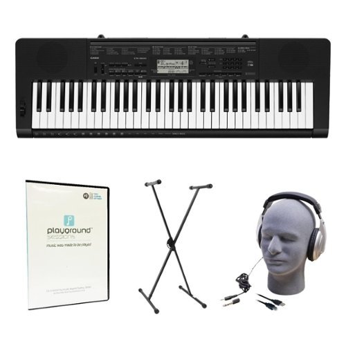 Casio - Portable Keyboard with 61 Velocity-Sensitive Keys - Black-Front_Standard 