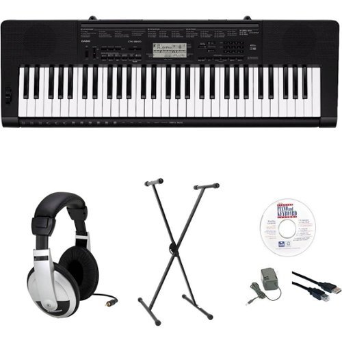 Casio - Portable Keyboard with 61 Velocity-Sensitive Keys - Black-Front_Standard 