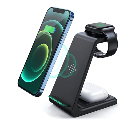 Entronix - 3-in-1 Wireless Charging Dock for iPhone, iWatch, and AirPods - Black-Front_Standard 