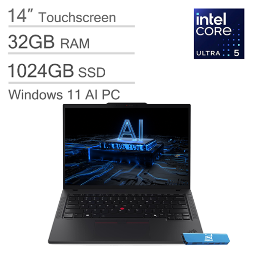 Lenovo - Upgraded - ThinkPad T14 Gen6 14" FHD+ Touchscreen Laptop - Intel Core Ultra 5 225U 2025 - 32GB RAM - 1TB SSD - Win 11Pro - Touchscreen - Black-Front_Standard 