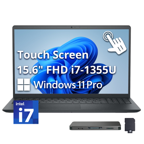 Dell - Upgraded - 15.6" FHD Touchscreen Laptop - Intel Core i7 1355U 2023 - 16GB Memory - 512GB Storage - Win 11 Pro - Carbon - Black-Front_Standard 