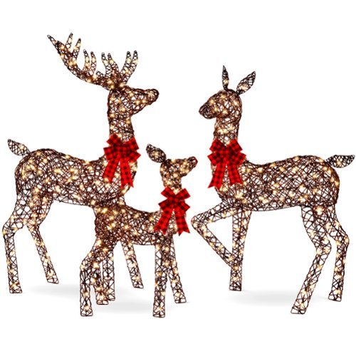 Best Choice Products - 3-Piece Lighted Christmas Deer Set Outdoor Yard Decoration w/ 360 LED Lights, Stakes - Rattan-Front_Standard 