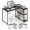 Costway - L-Shaped Computer Desk with Power Outlets Adjustable shelf Heavy-Duty Metal Frame - Black-Front_Standard