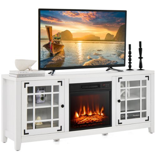 Costway - 58 Inches Fireplace TV Stand for TVs up to 65 Inches with 1400W Electric Fireplace - White-Front_Standard 