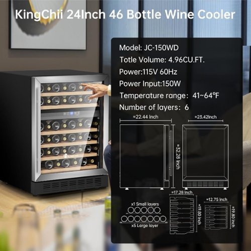 KingChii 46 Bottle 24 in. Dual Zone Wine Cooler Refrigerator with