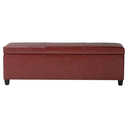 Simpli Home - Avalon Rectangular Polyurethane Faux Leather Ottoman With Inner Storage - Red-Front_Standard 