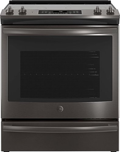 GE - 5.3 Cu. Ft. Slide-In Electric Convection Range - Black stainless steel