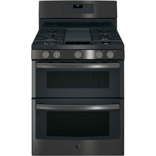 GE - 6.8 Cu. Ft. Freestanding Double Oven Gas Convection Range - Black Stainless Steel-Front_Standard 