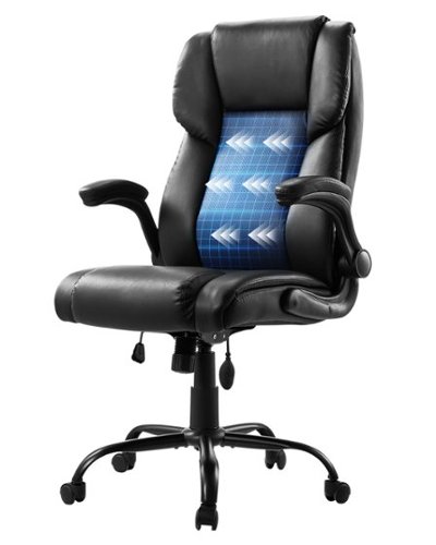 VEVOR - Executive Office Chair with Lumbar Support, 300lb Capacity,Flip-up Armrests & Lumbar Pillow, Height Adjustable Ergonomic - Black-Front_Standard 