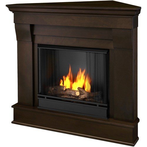 Real Flame - Chateau Corner Gel Fireplace - Indoor Usage - Heating Capacity 2.64 kW - Dark Walnut-Front_Standard 