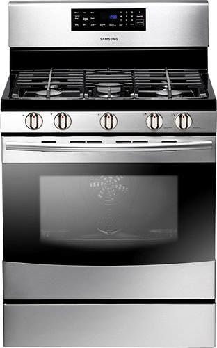 Samsung - 30&quot; Self-Cleaning Freestanding Gas Convection Range - Black stainless steel
