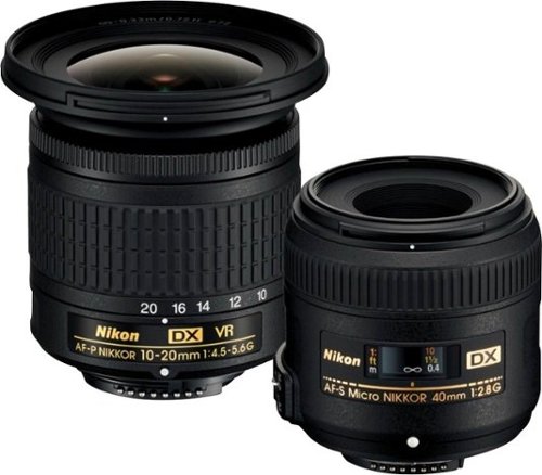 AF-P DX NIKKOR 10-20mm f/4.5-5.6G VR Wide-Angle Zoom Lens and AF-S DX Micro NIKKOR 40mm f/2.8G Macro Lens for Nikon DSLR - Black