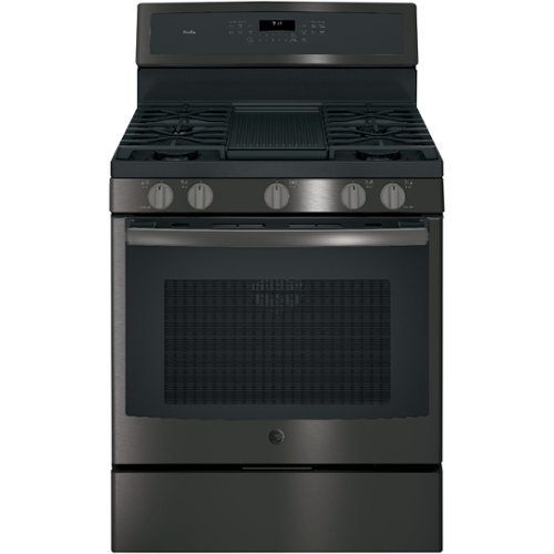 GE - 5.6 Cu. Ft. Freestanding Gas Convection Range - Black stainless steel