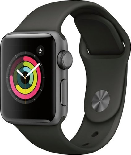 Geek Squad Certified Refurbished Apple Watch Series 3 (GPS) 38mm Space Gray Aluminum Case with Gray Sport Band - Space Gray - (2017)