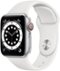 Apple Watch Series 6 (GPS + Cellular) 40mm Silver Aluminum Case with White Sport Band - Silver - (2020)-Front_Standard