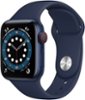 Apple Watch Series 6 (GPS + Cellular) 40mm Blue Aluminum Case with Deep Navy Sport Band - Blue - (2020)-Front_Standard