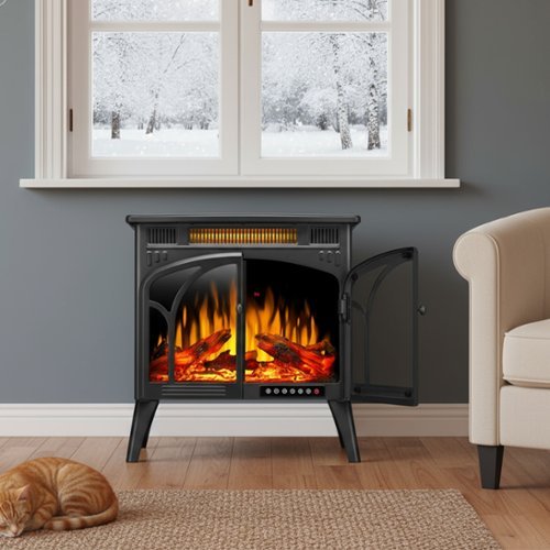 Bestier - Electric Fireplace Heater 24.25" with Remote, Adjustable Brightness and Heating Mode, Flame Effects & Log Colors, Grey - Gray-Front_Standard 