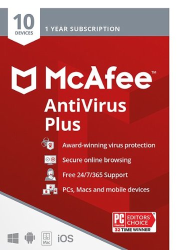 McAfee - AntiVirus Plus (10 Device) (1-Year Subscription) - Windows, Mac OS, Apple iOS, Android