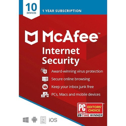 McAfee - Internet Security (10 Device) (1-Year Subscription) - Windows, Mac OS, Apple iOS, Android