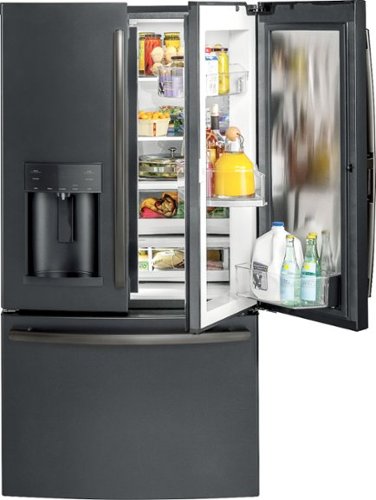 GE - 27.7 Cu. Ft. French Door-in-Door Refrigerator with External Water & Ice Dispenser - Fingerprint resistant black slate